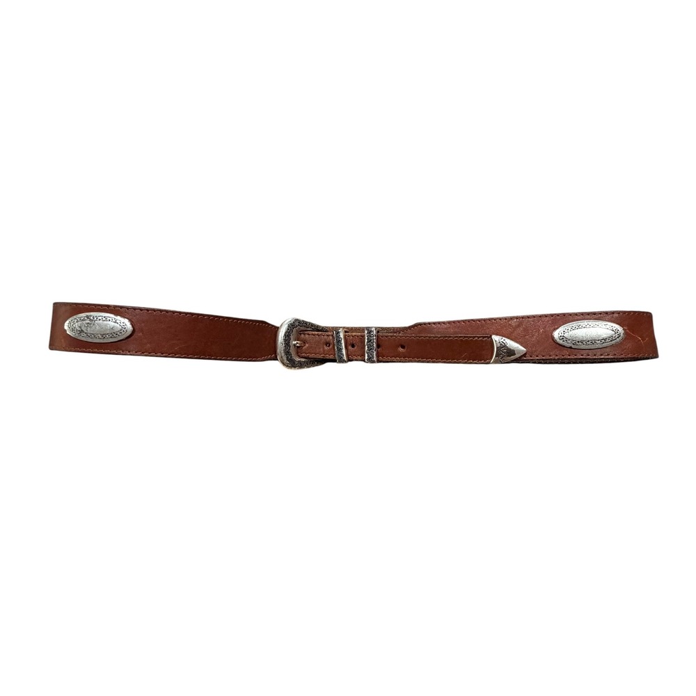 Brighton Brown Leather Western Concho Belt Silver Buckle 36 39107 Cognac Mens‎